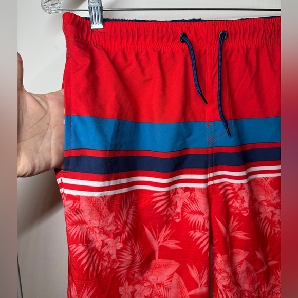 Spyder Boys Red Blue Striped Tropical Floral Drawstring Swim Shorts Size XL - Picture 2 of 15